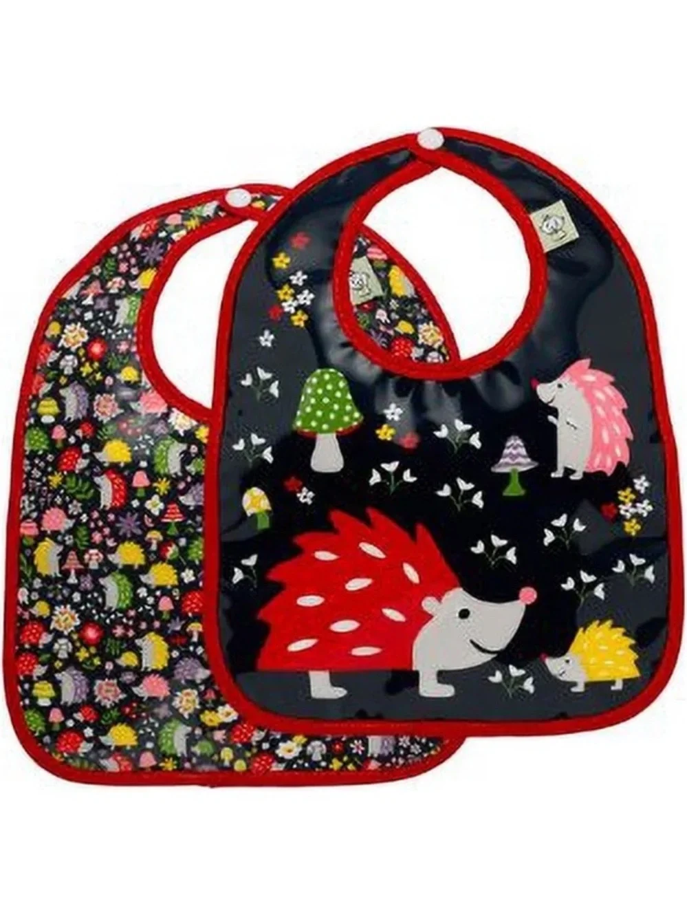 Sugar Booger Waterproof Hedgehog Print Baby Bibs - Red Trim (2-Pack)